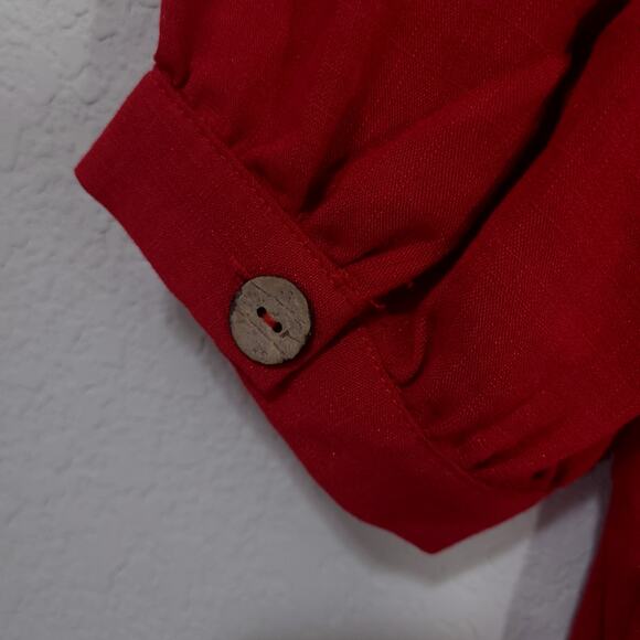 Love Kuza Dress Womens Small Red Midi Below Knee Cotton Linen Summer Office - Picture 10 of 15